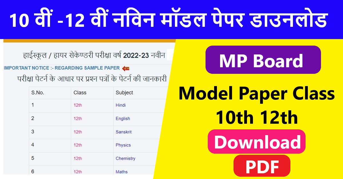 MP Board Model Paper Class 10th 12th PDF Download 2022-23: नवीन परीक्षा ...